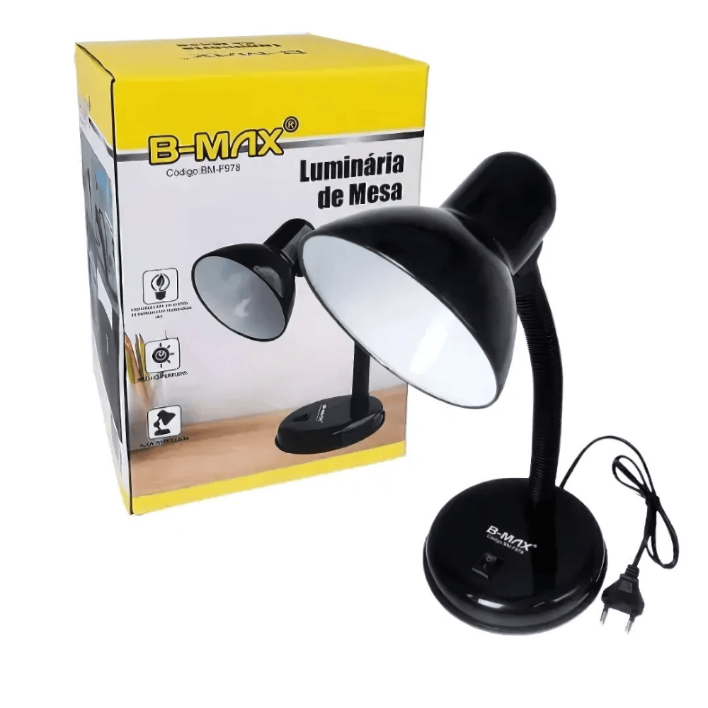 Luminária de Mesa LED B-MAX Articulada com Alça Flexível – Ideal para Estudos e Escritório 💡