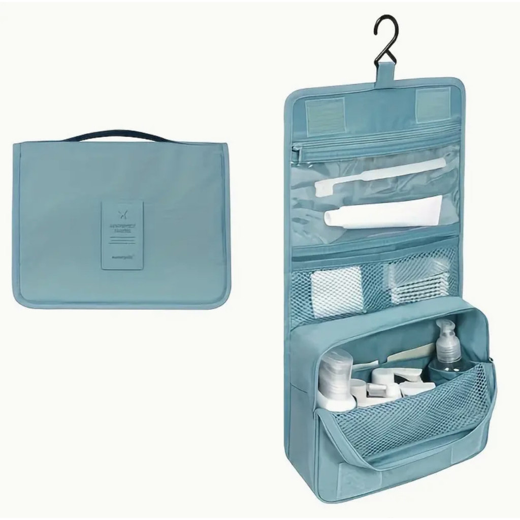 Necessaire de Viagem com Gancho Dobrável – Organizador Multiuso com Bolso Transparente e Divisórias 🧳✨